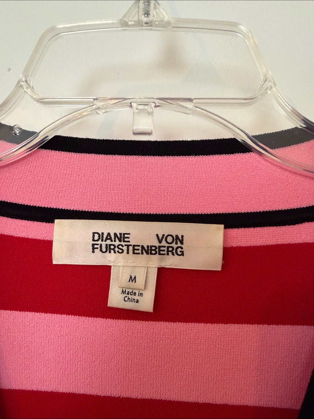 Diane Von Furstenberg Red and Pink Striped V-Neck Sweater - Picture 2 of 4